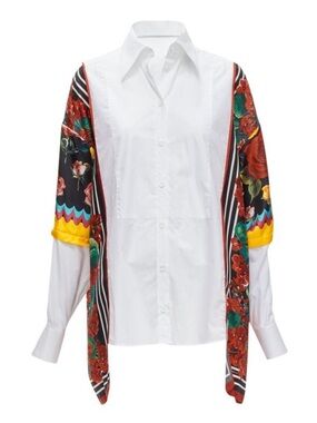 Dolce & Gabbana White Shirt with Floral Scarf Sleeves and Yellow Accents